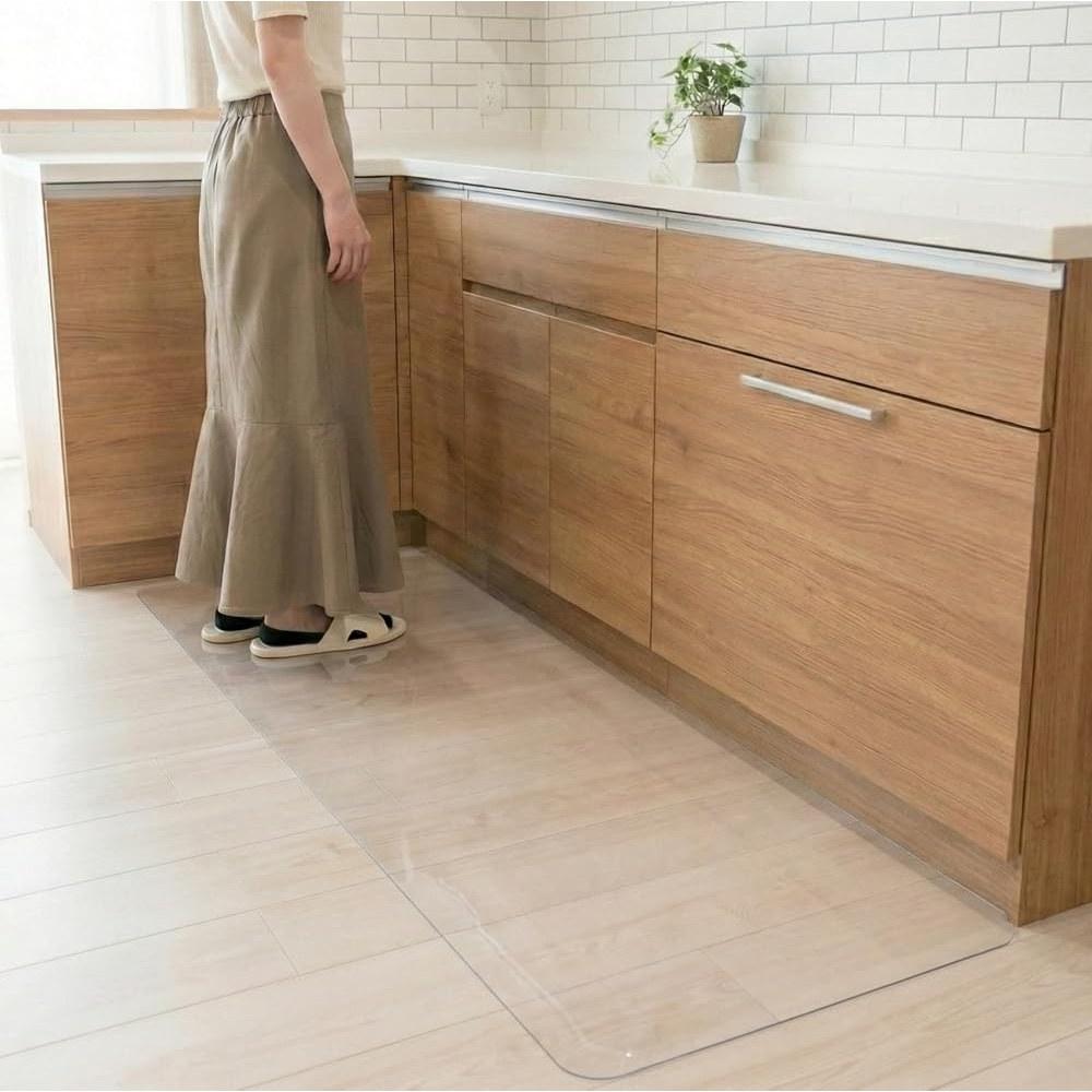 NETSEA L-Shaped Folded Kitchen Mat Transparent Floor Heating Compatible (45×120cm)