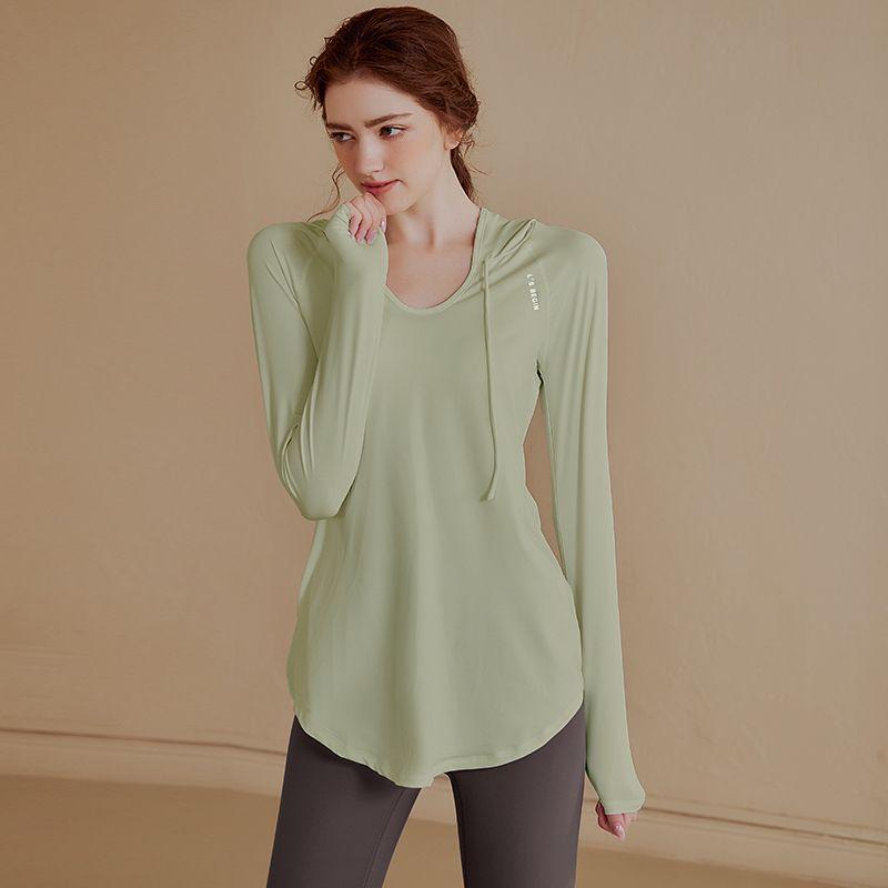 Женский осенне-весенний приталенный топ с капюшоном и длинными рукавами для тренировок, свободная фитнес-футболка с высокой талией для бега, йоги, спортзала
