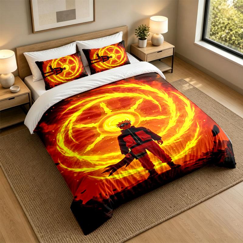 3Pcs Bedding SetNaruto U-Uzumakis Soft Bed Sheet and Two Pillowcases Home Bedroom Decor
