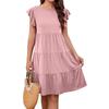 Summer Beach Dress For Women Casual Round Neck Tunic Ruffle Short Sleeve A-Line Tiered Babydoll Dress Flowy  Dress