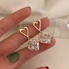Trendy 14k Real Gold Crystal Heartearrings For Women Accessories Korean Fashion Jewelry S925 Silver Needle Shiny Zircon Ins Gift