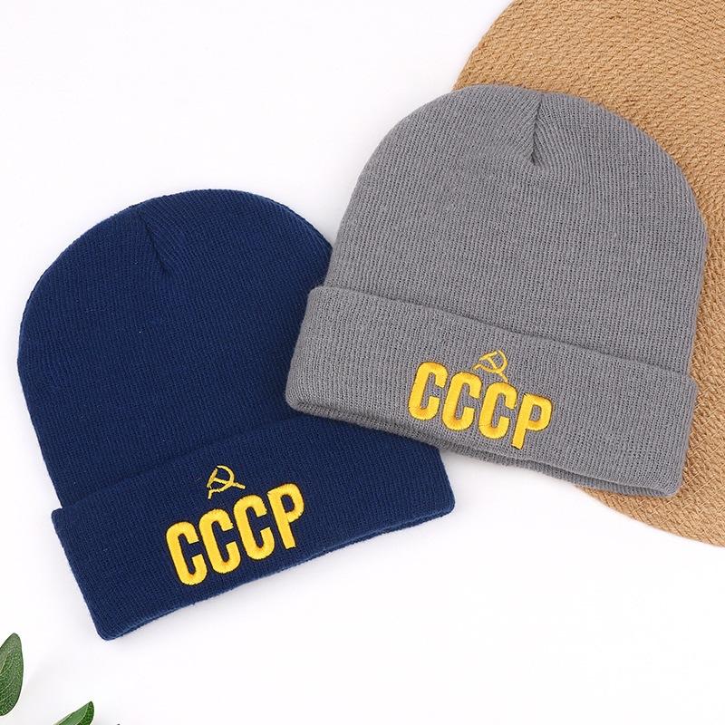Pullover CC Hat Winter Knitted Hat Cold Wool Hat Three-dimensional Russian Embroidery CP Popular Letters Men and Women