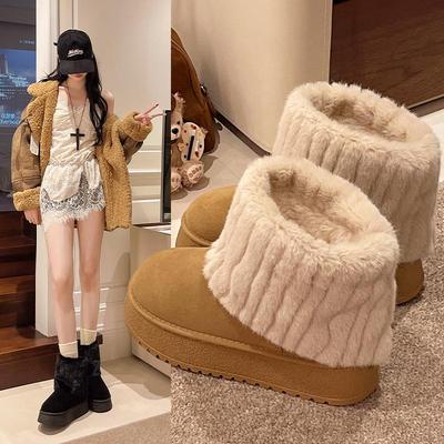 Исландские женские зимние ботинки с флисовой подкладкой 2025: Теплые, на толстой подошве, с меховой отделкой для осени/зимы