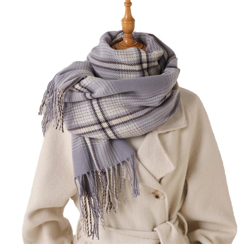 Korean version of the atmosphere plaid autumn and winter warm cold scarf shawl commuting versatile couple tassel imitation cashmere scarf