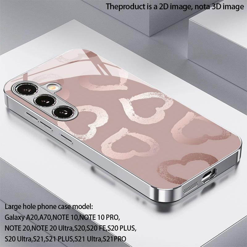 Розовый чехол для телефона с узором в виде сердца Rosa, 2D, для Samsung S26 S25 S24 S23 S22 S21 S20 A56 A36 A16 - Гальванизированный стеклянный защитный чехол