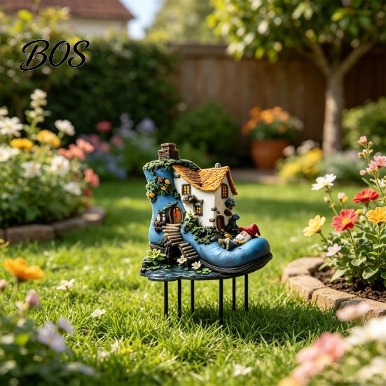 Outdoor Garden Stake Gnome Boot House Stake, 2D Acrylic Shoe Yard Sunproof Decoration Decorative Sign for Courtyard Lawn Pathway Patio Elf Decor