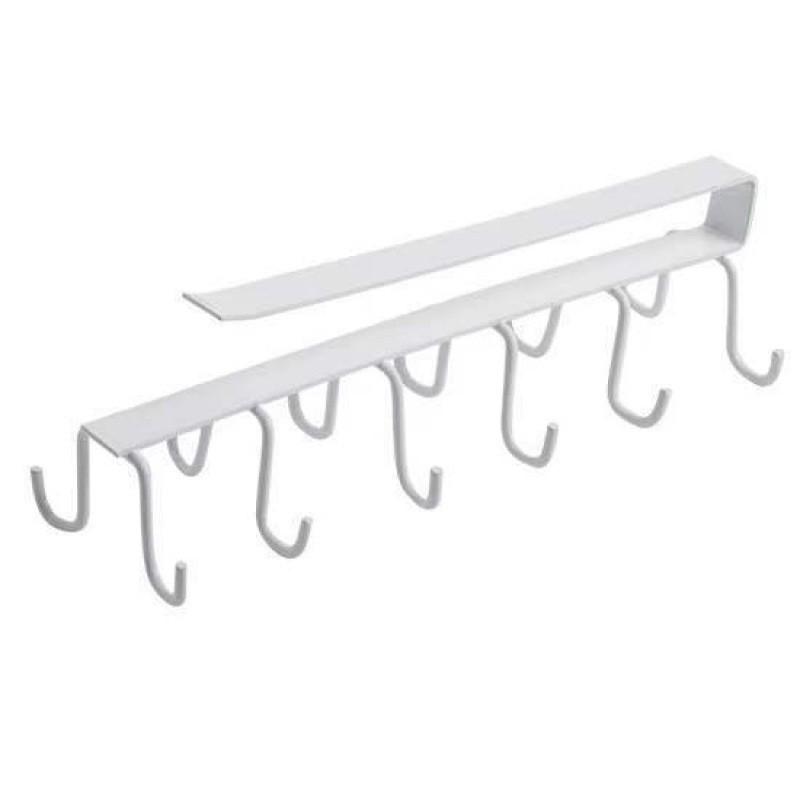 1PC Double-row Hooks Hanging Cup Holder Multifunctional Household Punch-free Wall Bathroom Kitchen Cabinet Storage Rack