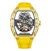 BONEST GATTI New Men Mechanical Watch Tonneau Crystal Case Skeleton Rubber Strap Light Luxury Luminous Wristwatch for Men