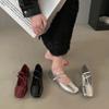 Fashion Fashion Medium Heeled Mary Jane Single Shoes for Women Retro Thick Heel Ballet Shoes Cross Buckle Shallow SoftSole Shoe 2025