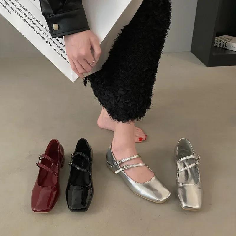 Fashion Fashion Medium Heeled Mary Jane Single Shoes for Women Retro Thick Heel Ballet Shoes Cross Buckle Shallow SoftSole Shoe 2025