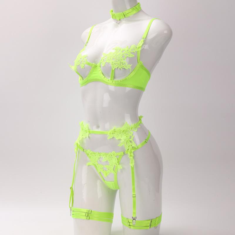 Сексуальный чокер с аппликацией, вышивкой, на косточках, пуш-ап, пояс для чулок, комплект нижнего белья для женщины, растворимая в воде одежда для девочки-цветочницы, сетка, прозрачный
