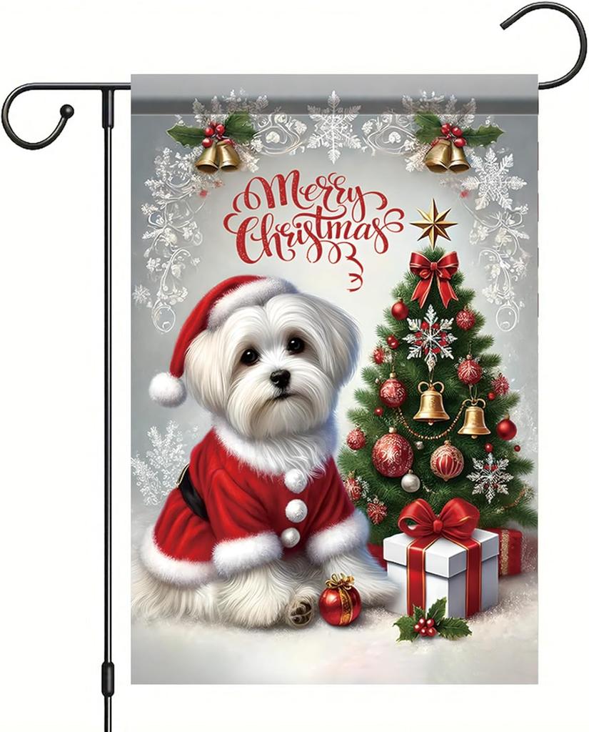 Christmas Garden ag Bichon Frise Dog ag Santa Costume Holiday Yard Decoration Double Sided Winter Outdoor Banner Xmas Tr WZZ