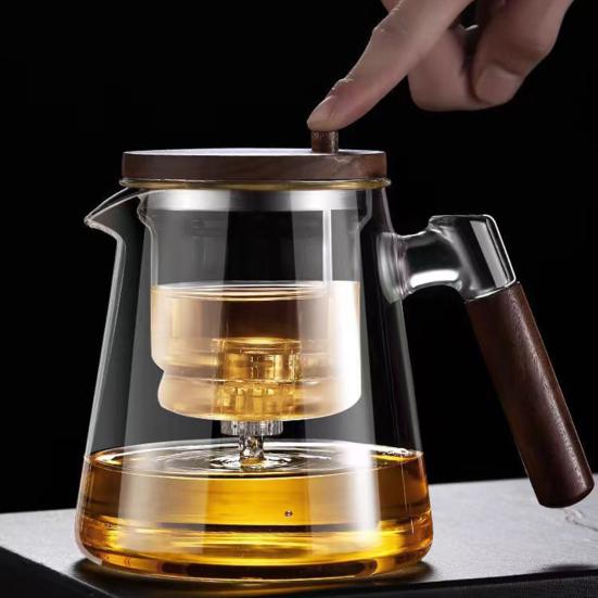 800ml Teapot Water Separation Glass Glass Teapot Wooden Handle Heat-Resistant Precise Pouring Tea Kettle Easy To Clean Tea Pot for Loose Tea Brewing