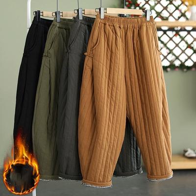 Женские осенне-зимние брюки больших размеров 4XL, 4 цвета, однотонные, утепленные и утолщенные, свободного кроя, со средней посадкой, прямые, с высокой талией