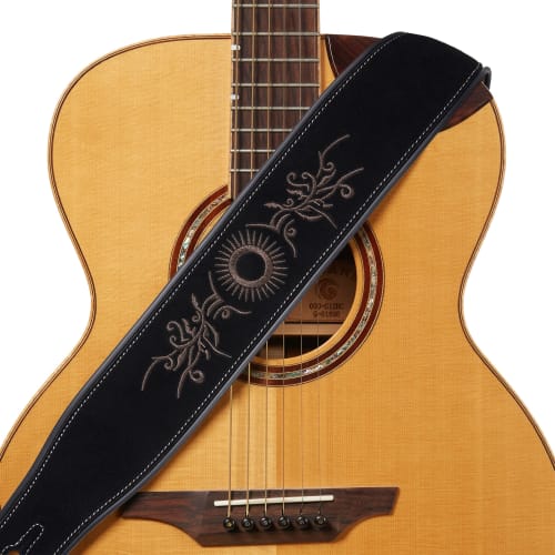 Amumu Guitar Strap, Tribal Embroidered Premium Suede Leather, Black, 2.7" Strap, Adjustable Length 35.4" To 50.4" for Acoustic, Electric, and Bass Gui