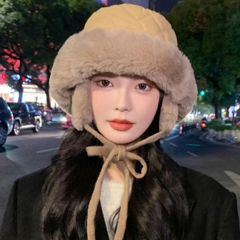 Keep Warm Winter Plush Bucket Hat with Earmuff Women Fisherman Cap Ear Protection Hat Girls