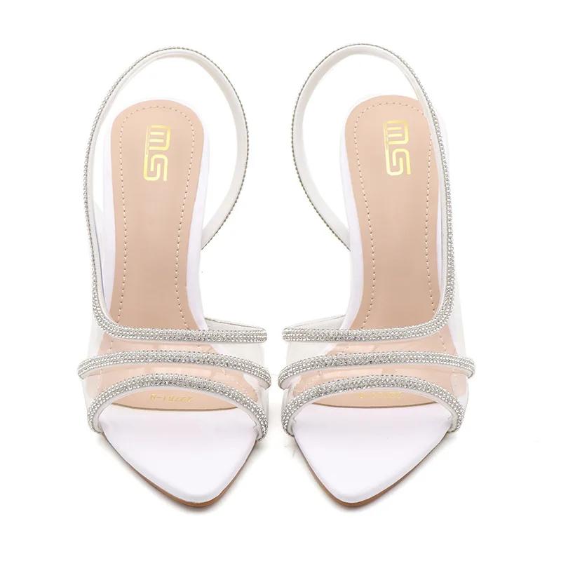 Модные женские туфли-лодочки свадебные туфли модные сексуальные босоножки на высоком каблуке элегантные летние туфли для невесты женские туфли с открытой пяткой Crystal Zapatos