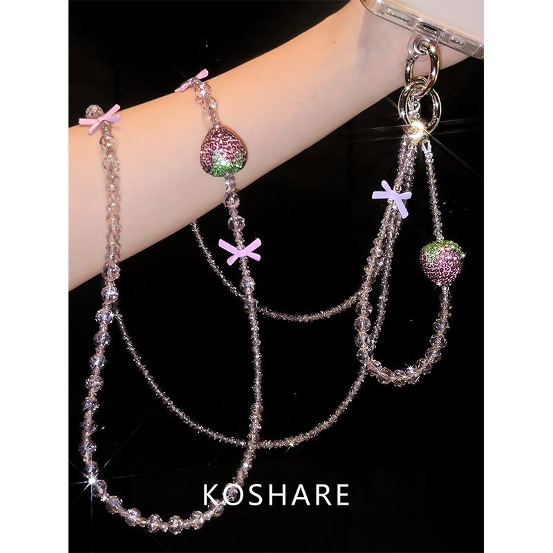 Diamond-encrusted strawberry crossbody back mobile phone chain high-end neck hand carry crystal pendant