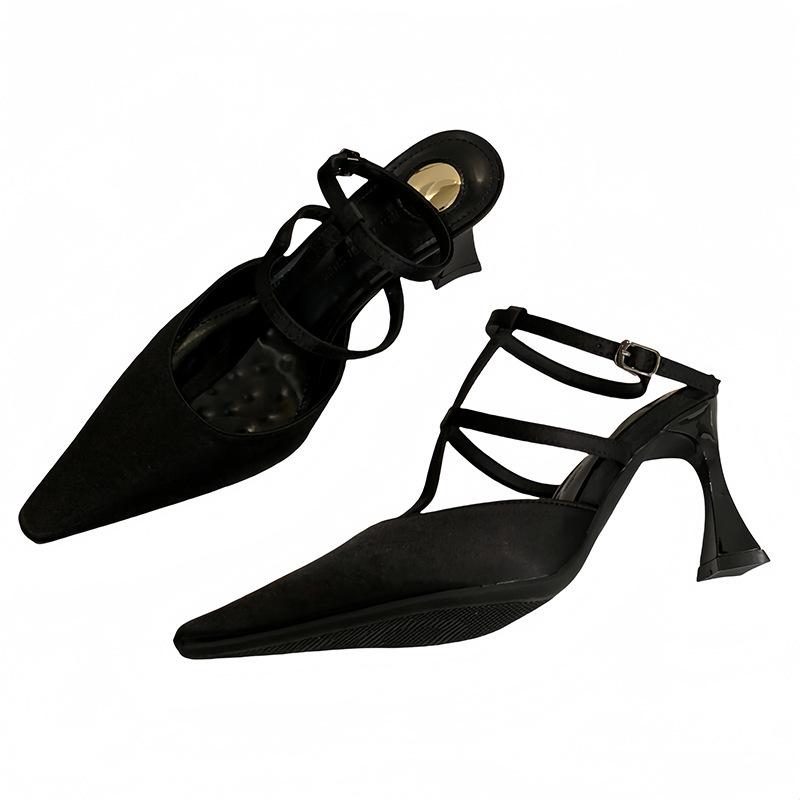 Французские босоножки на высоком каблуке с одной пуговицей в стиле феи, летние темпераментные туфли с острым носком телесного цвета