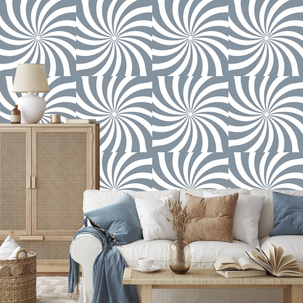 Hippie wallpaper background blue and white, background light gray 50x1000