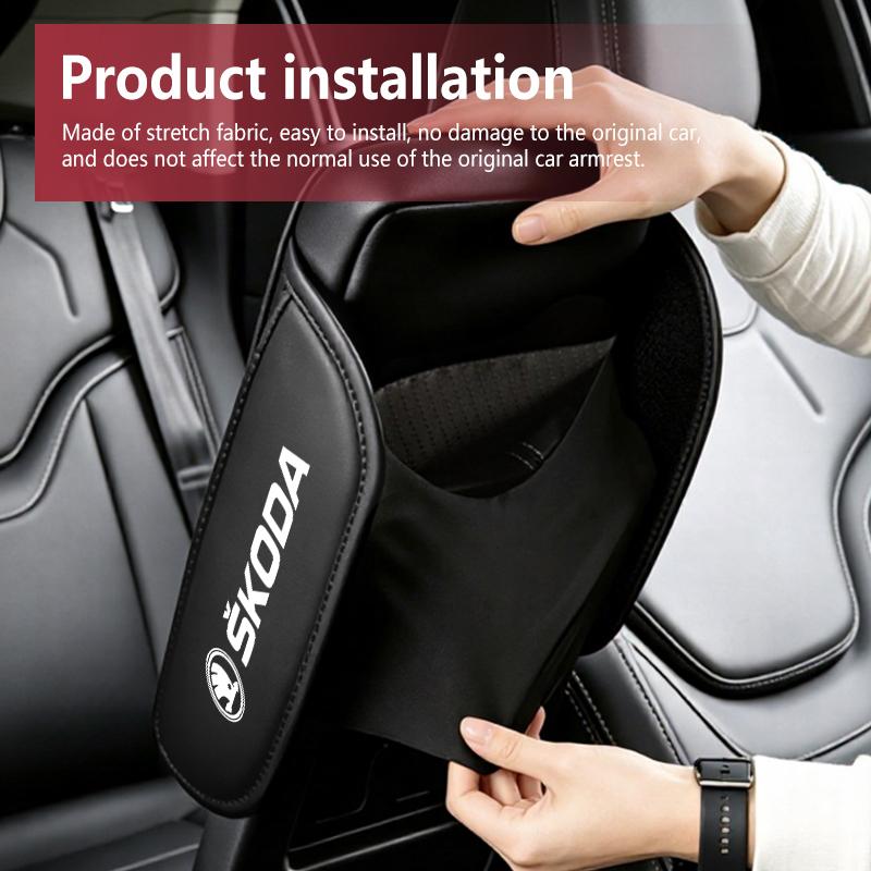 Leather Car Armrest Mat Center Console Arm Rest Protection Cushion Cover For Skoda Fabia Kodiaq Kamiq Superb Yeti Octavia Enyaq JC6