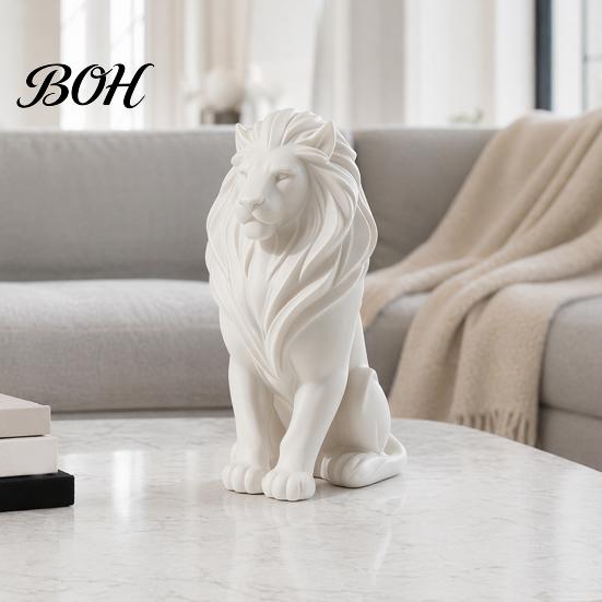 3D Printed Lion Sculpture Sculpture, Black & White Animal Statue Figurines with Desktop Decoration Textured Mane, Minimalist Desk Decor for