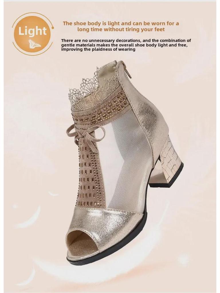 Женские дышащие сандалии для танцев с открытым носком из сетки, лето 2025 г. — европейский и американский стиль