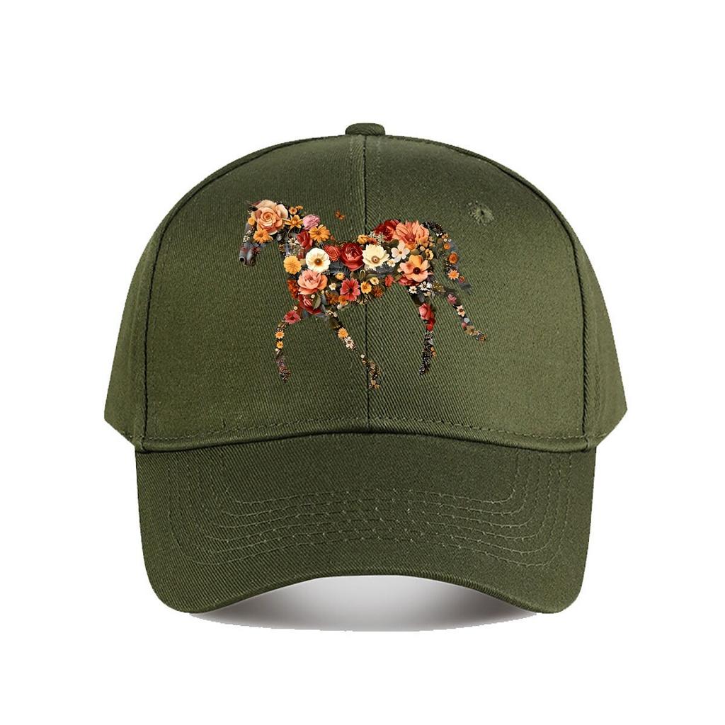 Colorful Floral Horse Wall Art Home Decor Baseball Cap Fashion Unisex Sunhat Womens Outdoor Sports
