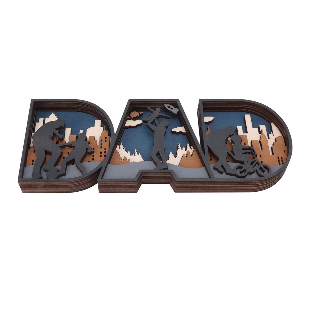 DAD Wooden Crafts Sign Fathers Day Wooden Craft Decoration for Home Bedroom Tabletop Office Desktop