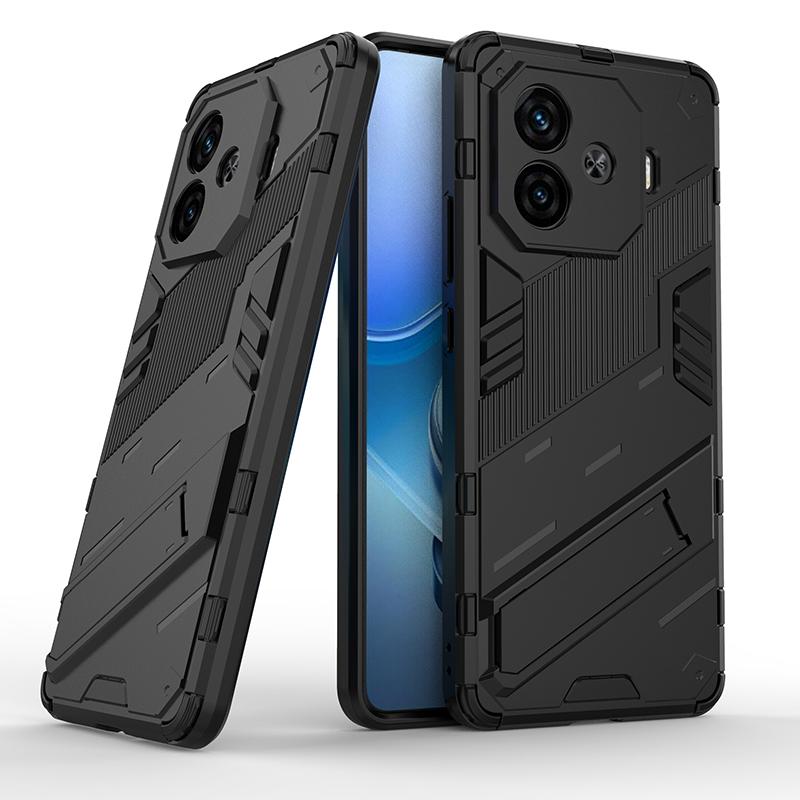 For Vivo Y200 Y200e GT Y100 (IDN) 5G Punk Armor Shockproof Bumper Rugged Rubberized PC Fitted Kickstand Case Stand Holder Cover Shell