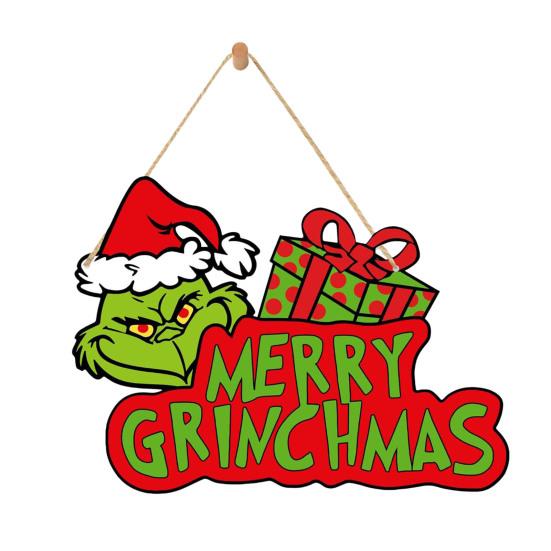Christmas Green Elf Door Sign Merry Christmas Wooden Door Hanger Front Door Wall