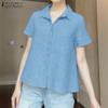 Women Summer Turn Down Collar Short Sleeve Casual Blouse