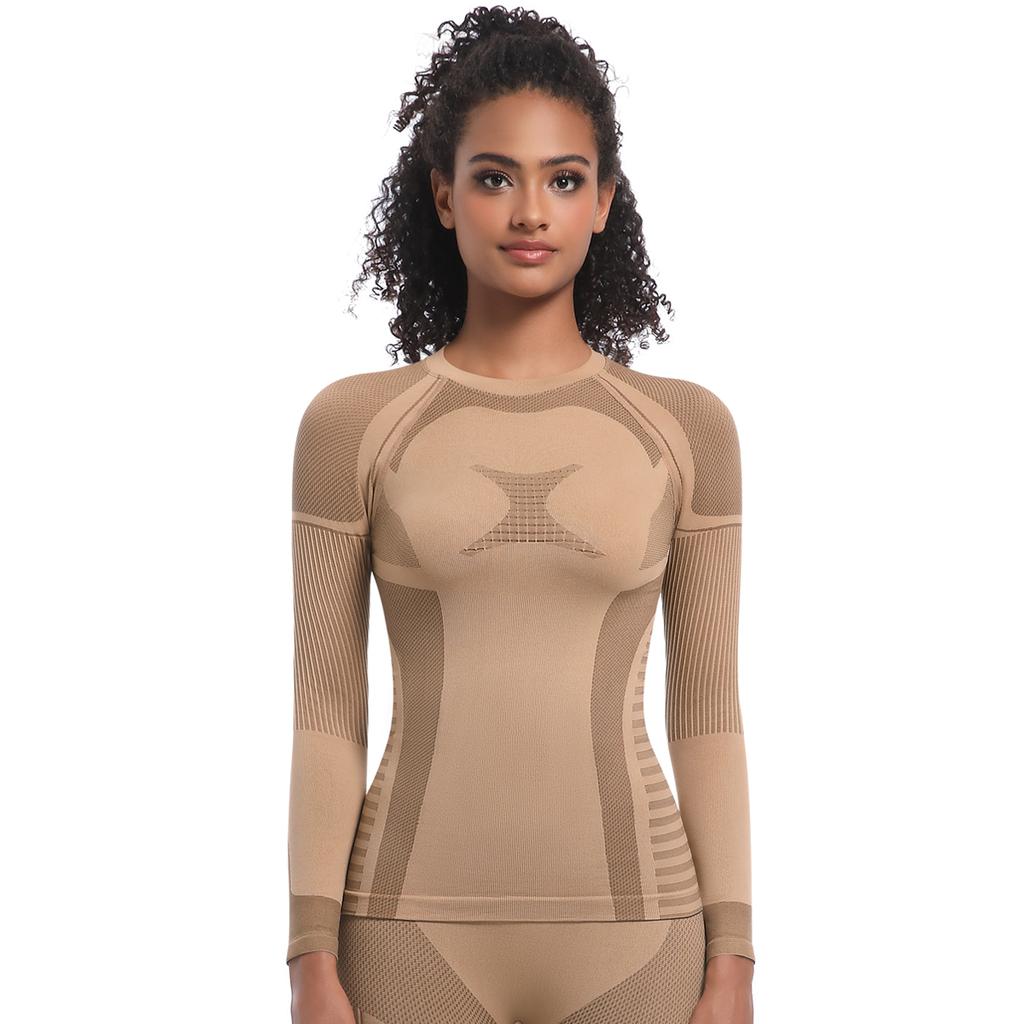 Nessaj Высокая эластичность бесшовная йога с длинным рукавом женская тренировка бег футболка однотонный фитнес-топ