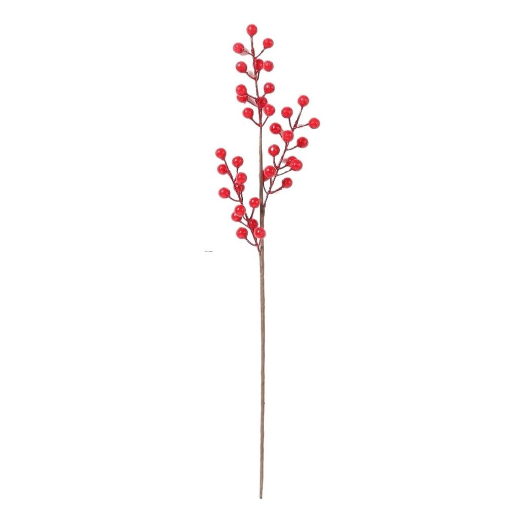 Red Berries, Artificial Red With Stem 3 Branches Holly Berries Simulation Fake Flower