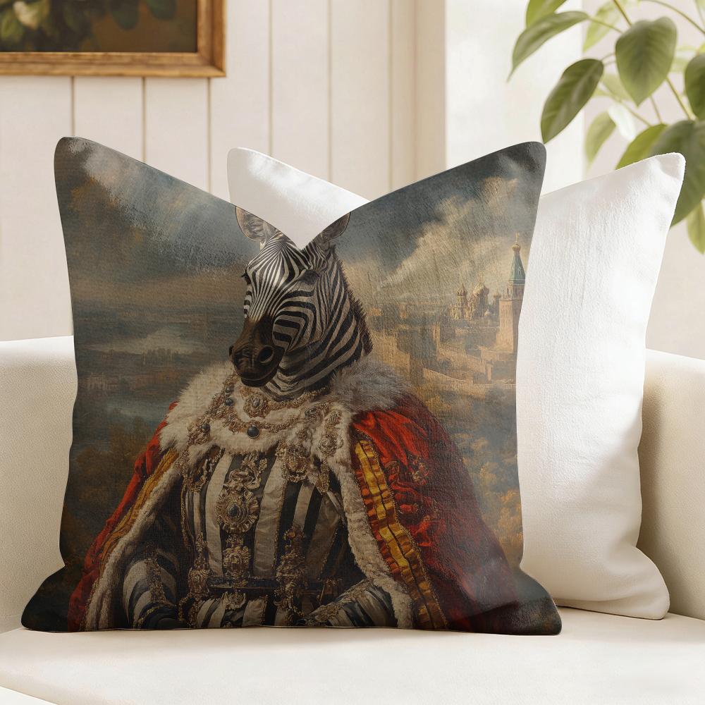 Zebra Dressed Up Portrait Cushion Cover Eco Linen Pillow Case DoubleSided Print Breathable Durable Zipper Home Decor Gift