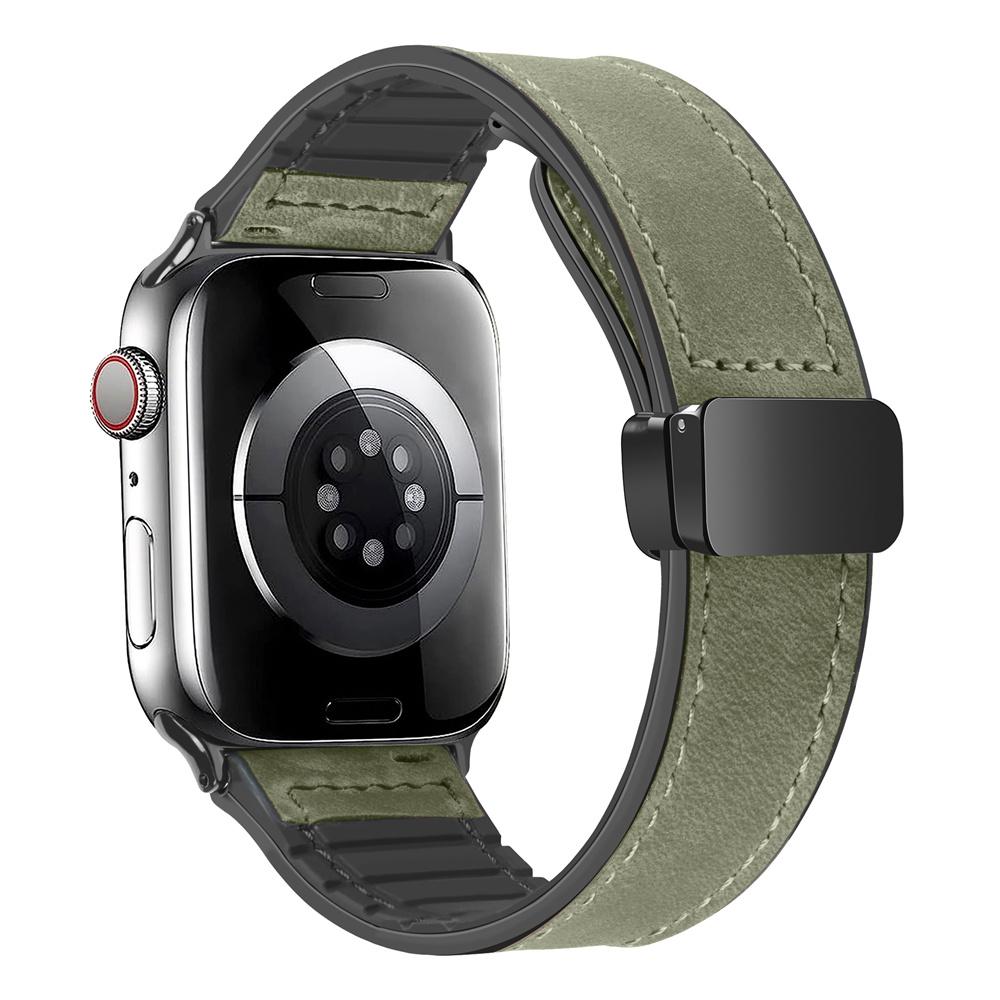 Кожаный+силиконовый ремешок для Apple Watch Band 49 мм 44 мм 45 мм 41 мм 46 мм 40 42 мм Магнитный браслет iwatch Series 10 9 8 SE 7 Ultra 2
