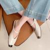 Fashion Metal Square-toe Low-heeled Slippers Autumn New Shallow-mouthed One-line Belt Soft-soled Non-slip Wrapped Shoes