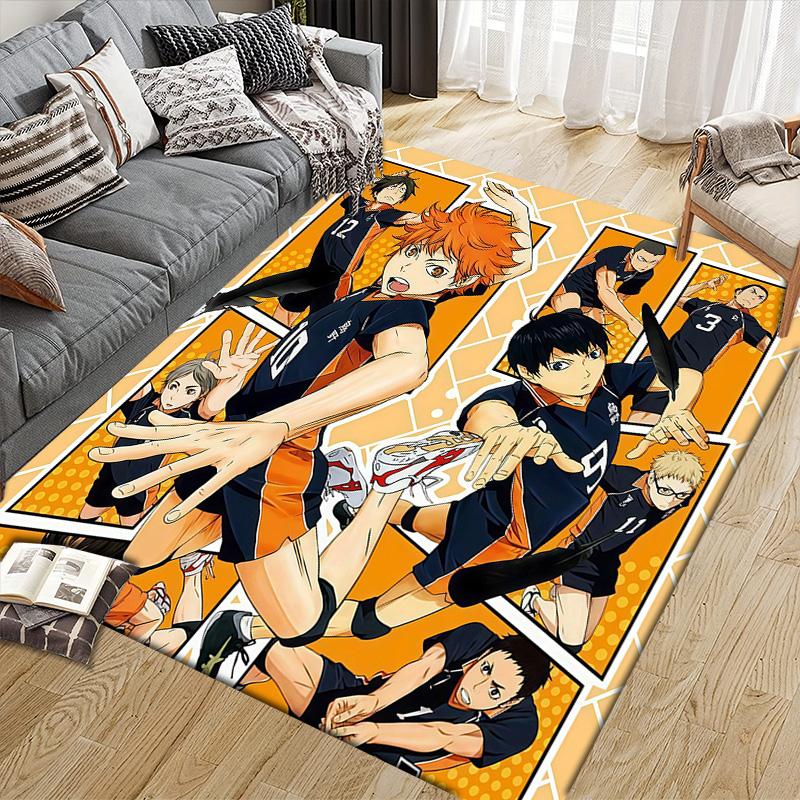 Haikyuu Flannel Pattern Square Carpet,Area Rug,Carpet Rug for Living Room Bedroom Sofa Playroom Decor,Non-slip Floor Mat