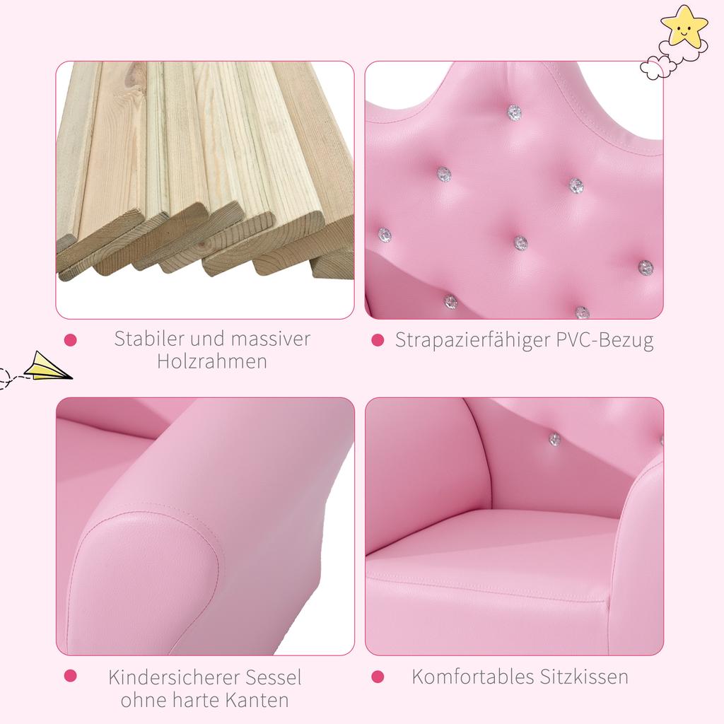 Children Kids Sofa Set Armchair Chair Seat with Free Footstool PU Leather for Girls 58L x 40.5W x 49H cm Pink