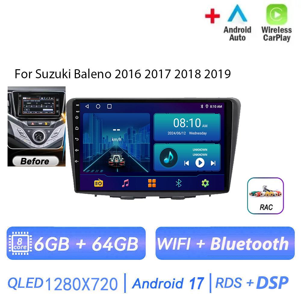Autoradio Android 17 pour Suzuki Baleno 2016 2017 2018 2019 avec écran GPS, prise en charge de la caméra de recul, Carplay, OBD, lecteur multimédia