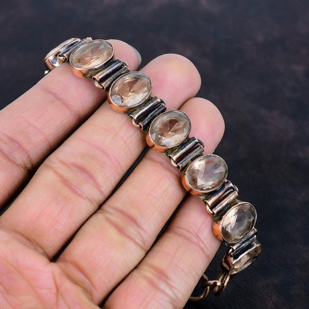 Граненый морганит браслет медный браслет регулируемый браслет-цепочка элегантные украшения браслет с драгоценным камнем медные украшения ручной работы подарки для нее