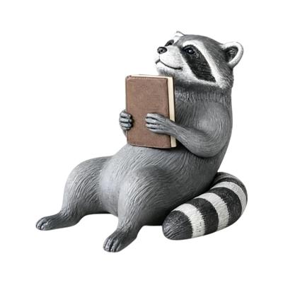 Фигурка Читающие Еноты, Сидящая на Полке с Дизайном, Держащая Книгу, Текстура Рельефного Меха, Коллекционная для Книжных Полок, Столов и Декоративных Полок