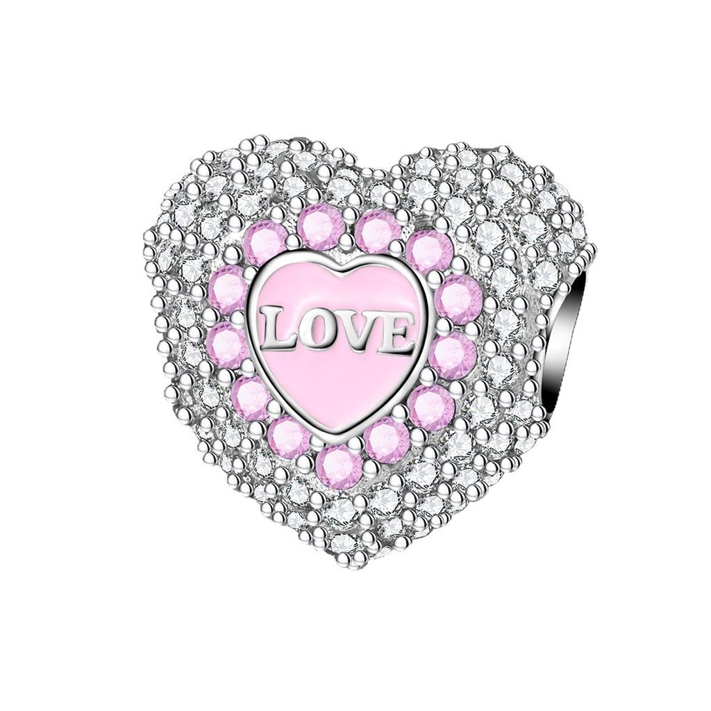 S925 Silver Charm Pendant Beads Romantic Heart Rose Beads DIY Jewelry Bracelet Accessories