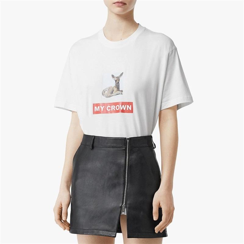 (WMNS) Burberry Deer Printing Cotton Loose Short Sleeve White Women's 80136641