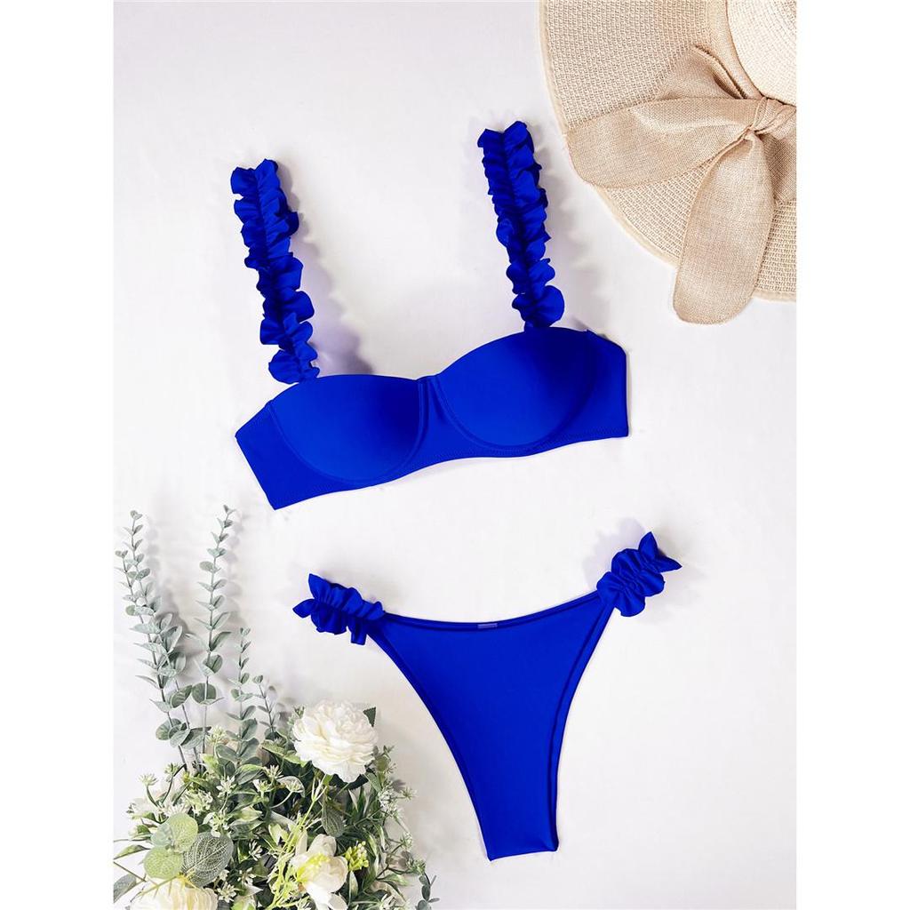 Новый купальник бикини с рюшами и пуш-ап, женский купальник, женский комплект бикини из двух частей с чашкой бюстгальтера, купальный костюм, купальный костюм для леди