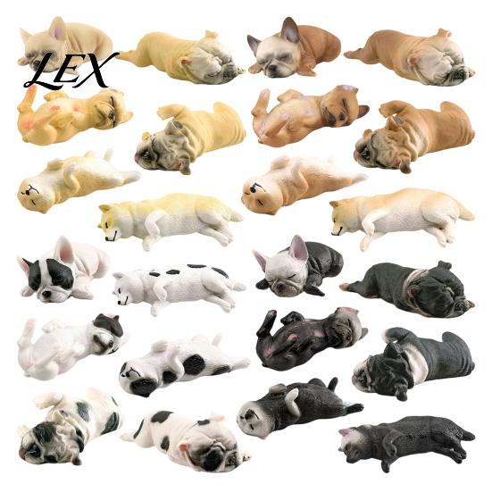 Sleeping Puppy Statue Simulated Dog Model, Realistic Lying French Bulldog Figurine, Mini Ornament PVC Animal Educational Toy for Toddlers Boys