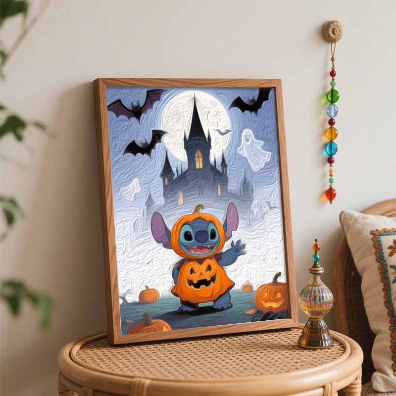 Disney digital oil painting stitch pumpkin castle art handmade diy home decorations