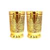 Pure Brass Glass Tumbler with Etching Art Finish, Indian HANDWORKED, (Pack of 2)