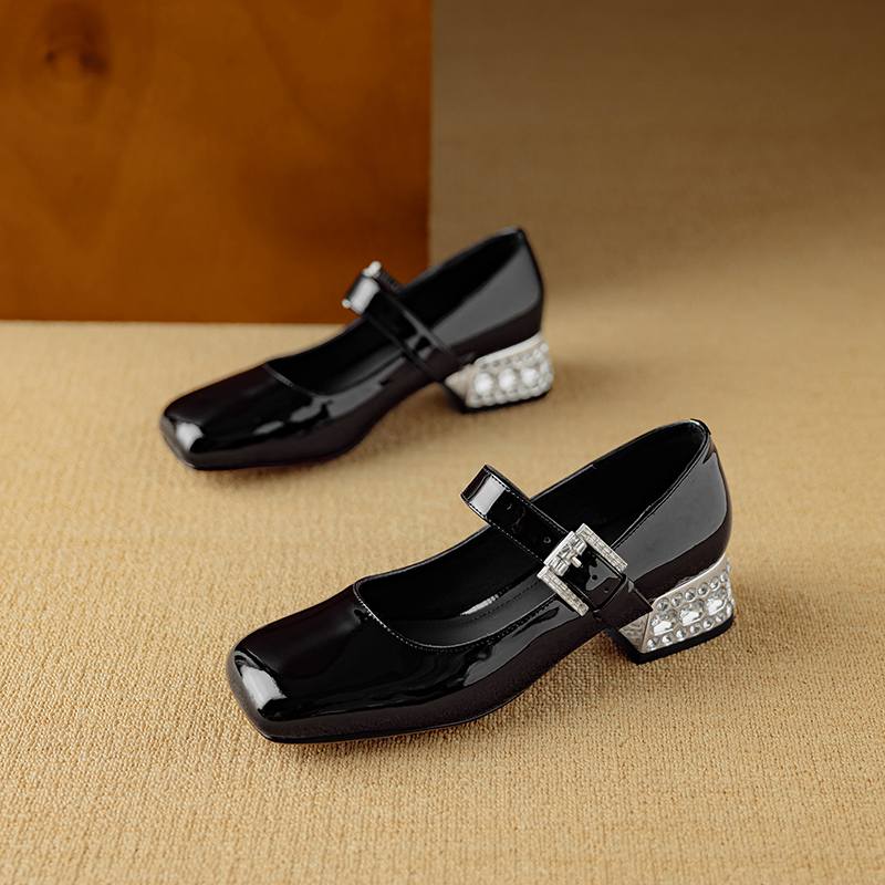 Krazing Pot Летние туфли из овчины размера 41 на среднем каблуке, Мэри Джейн с хрустальной пряжкой, квадратный носок, каблуки с бриллиантами, туфли-гладиаторы