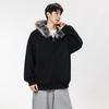 Womens Retro Faux Fur Collar Hooded Cropped Sweatshirt Oversized Fit Fall Winter Streetwear